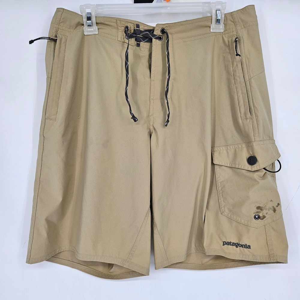 Patagonia Board Shorts Mens Sz‎ 32 Swim Trunks Drawstring Tan Summer Beach FLAWS